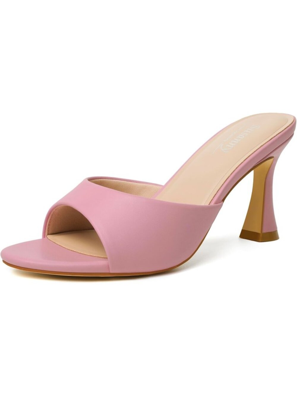 Women's Mule Pink Pointed Open Toe Chunky Block Heel Ankle Strap Sandals